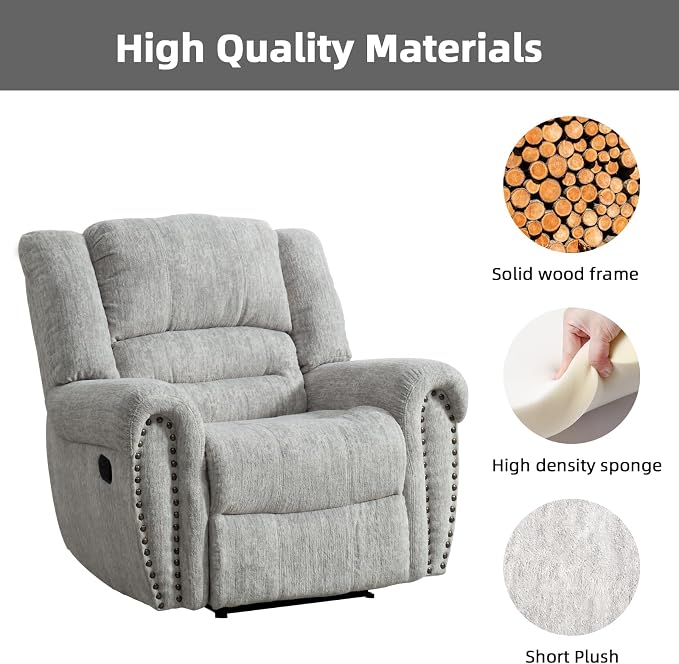 Manual Recliner Chair, Classic and Traditional Manual Recliner Chair with Comfortable Arms and Back Single Sofa for Living Room, White Grey