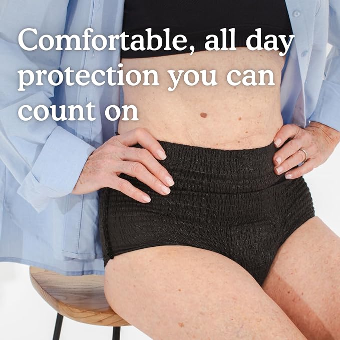 Because Premium Maximum Absorbency Adult Incontinence and Postpartum Bladder Leak Underwear for Women, Heavy Absorbency, Disposable, Black, Small/Medium, 20 Count