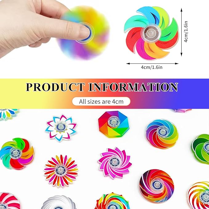60 Pack Mini Fidget Spinners - Bulk Party Favors, Classroom Prizes, Goodie Bag Stuffers, Stress Relief Sensory Toys for Kids, Teens, Adults - Assorted Colors