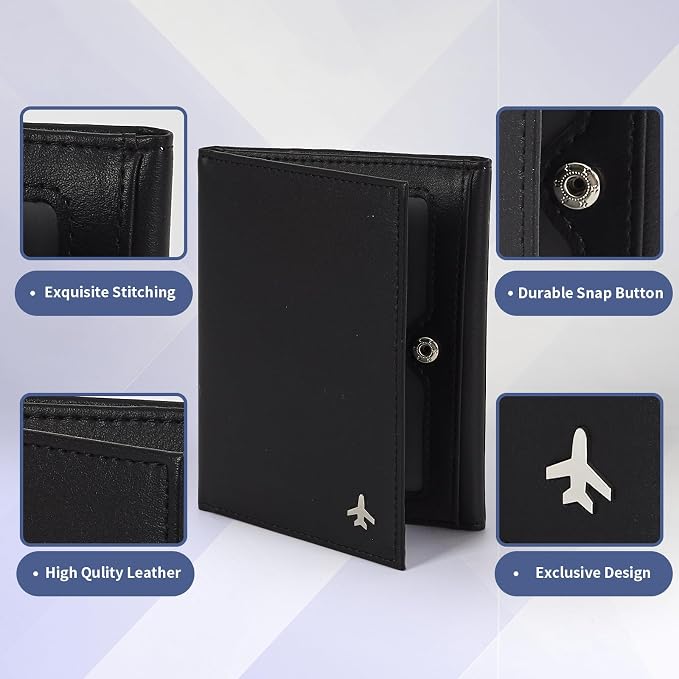Pilot Wallet Passport Holder for Travel - RFID Blocking Genuine Leather Travel Document Holder with Gift Box Passport Wallet for Pilots Men and Women