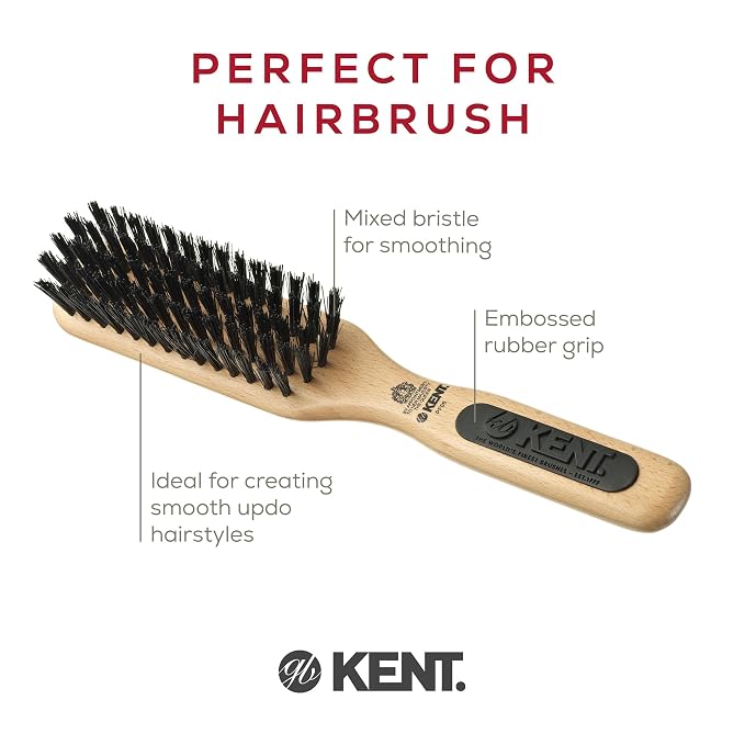 Kent PF06 Narrow Bristle Nylon Mix Hair Brush - Straightening and Styling Brush for Short to Medium Length Hair, Travel Hair Brush,For shining and Smoothing Brush. Made in England