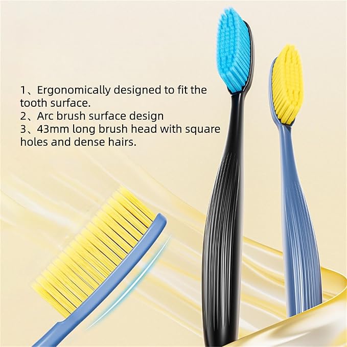 Extra Soft toothbrushes for Adults，Suitable for Sensitive Teeth and People with periodontal Disease,Big and Long Toothbrush Head.【Colors Vary, 4 Count】