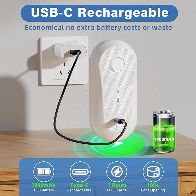 Auto Electric Can Opener, Rechargeable Can Openers for Seniors & Arthritis, One-Touch Automatic Can Opener, Hands-Free, Smooth Edge, Compact, Cordless, Food-Safe Kitchen Gadgets,White | One-Touch Rechargeable Battery Automatic Can Opener, Hands-Free, S...