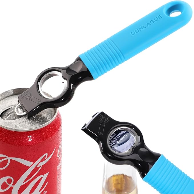2-Pack Magnetic Beer Bottle Opener & Soda Can Opener, 2-in-1 Bottle Opener and Can Tab Opener Tool for Bartender, Long Nails, Arthritis, Silicone Handle with Build in Magnet - Gemstone Blue