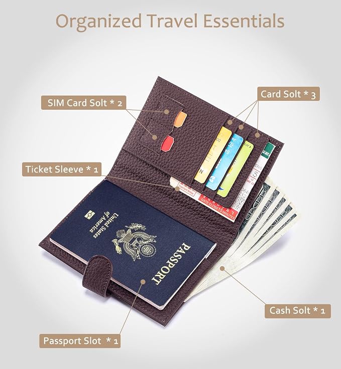RFID Blocking Passport Wallet for Women, Travel Gift Ready | Slim Passport Holder for Women & Men with Card Slots, Zipper Coin Pocket & Cash Sleeve, Classic Travel Wallet (Coffee Brown)