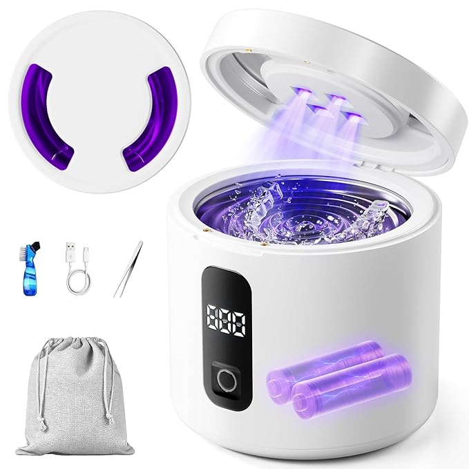 Ultrasonic Retainer Cleaner Machine, 2026 Upgraded Rechargeable 4000mAh Battery | 48kHz Ultrasonic Dental Pod for Night Guard, Invisalign, Braces, Denture, Toothbrush and Jewelry Cleaning - White