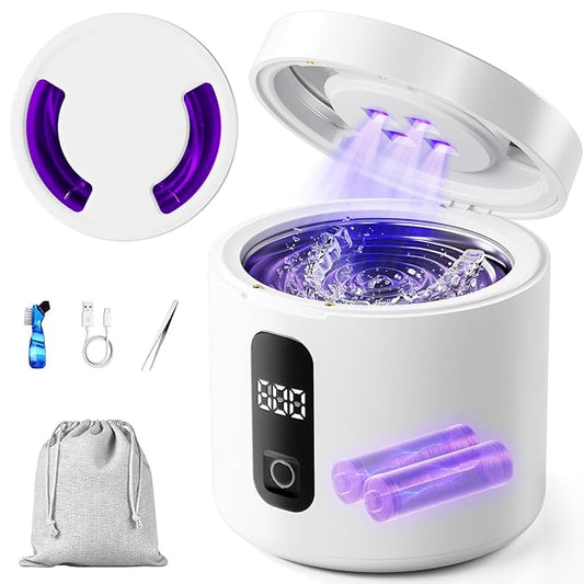 Ultrasonic Retainer Cleaner Machine, 2026 Upgraded Rechargeable 4000mAh Battery | 48kHz Ultrasonic Dental Pod for Night Guard, Invisalign, Braces, Denture, Toothbrush and Jewelry Cleaning - White