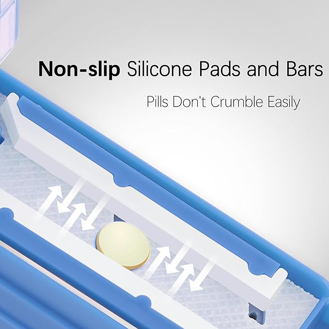 Pill Cutter Splitter for Small and Tiny Pills, Pill Splitter for Multiple Pills at a Time with Centering Device and Stainless Steel Blade (Blue)