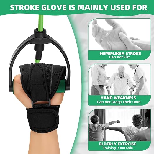 Stroke Hand Rehabilitation Glove, Finger Splint for Anti-Spasticity Training to Aid Hemiplegia and Grip Weakness in Elderly Patients (Black)