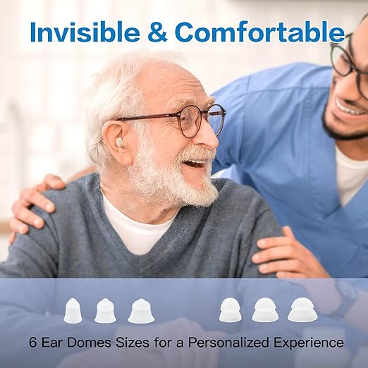 Hearing Aids for Seniors Rechargeable with Noise Cancelling - Invisible In-Ear Amplifiers for Crystal Clear Sound, Portable Charging Case & 20Hr Battery, Comfort Fit for TV, Conversations & Outdoors