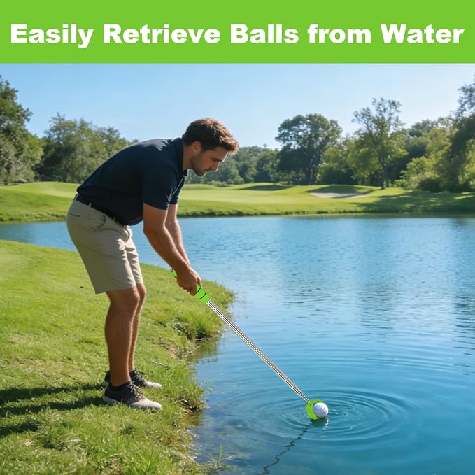 Golf Ball Retriever Telescopic, 9Ft Golf Ball Retriever for Water, Professiona Stainless Steel Ball Retriever Tool Golf, Light Weight Double Sided Golf Ball Grabber, Golf Accessories Gifts