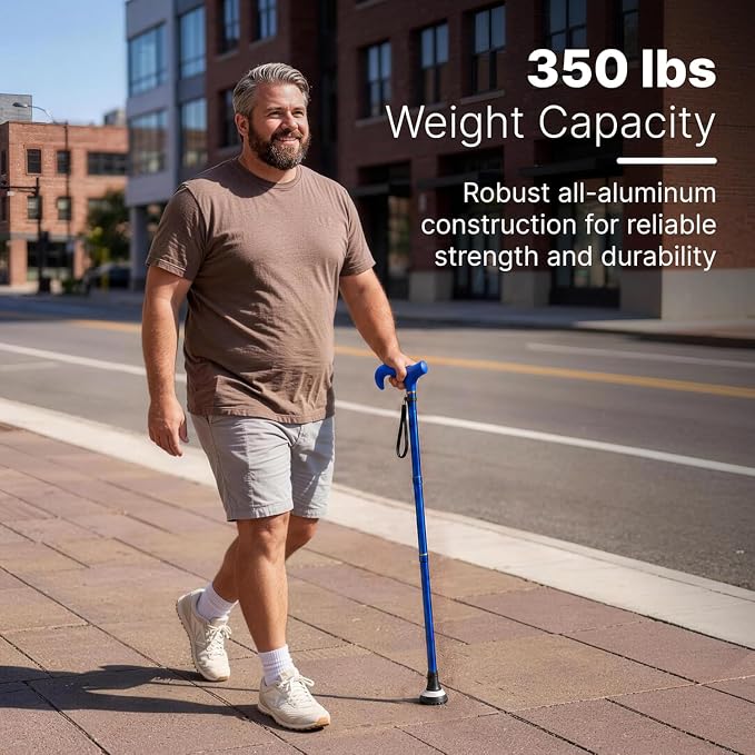GlowGuard Walking Cane for Men & Women - Extra-Wide 2.68" Glow Cane Tip with Photoluminescent Ring, Height Adjustable (31.1" to 37.8"), 350 lbs Capacity