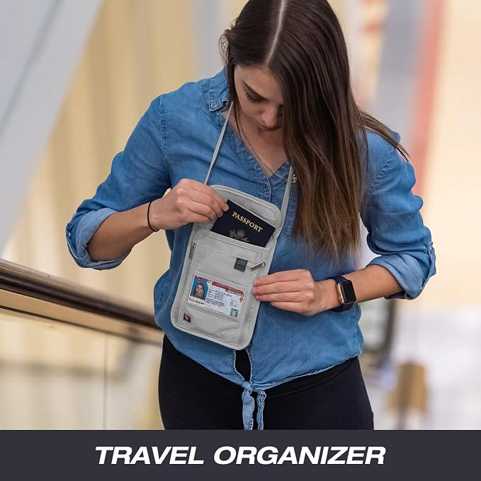 Lewis N. Clark Stash Neck Travel Wallet | RFID Blocking Passport Holder | Protect Personal Information | Gray