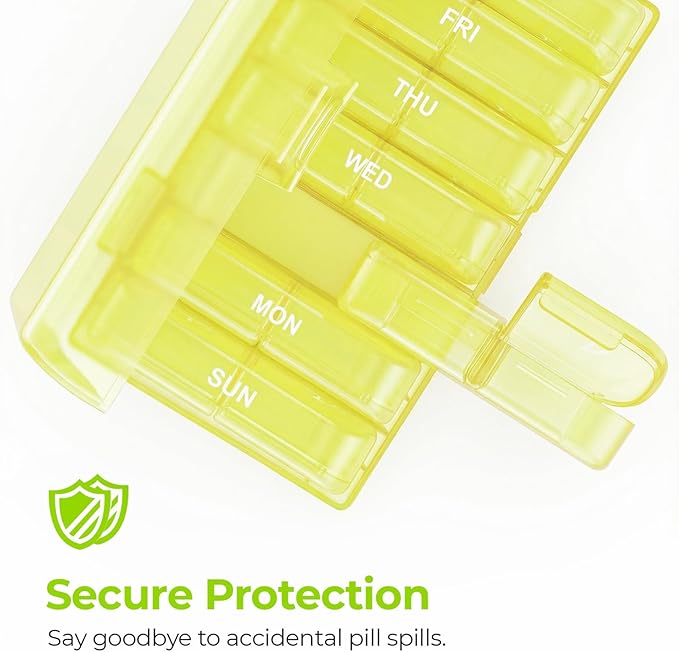 AUVON XL Weekly Pill Organizer 2 Times a Day, Pill Box 7 Day with One-Side Large Openings for Easy to Use, Black Privacy Protection AM PM Pill Case for Medication, Vitamins, Fish Oils, Supplements