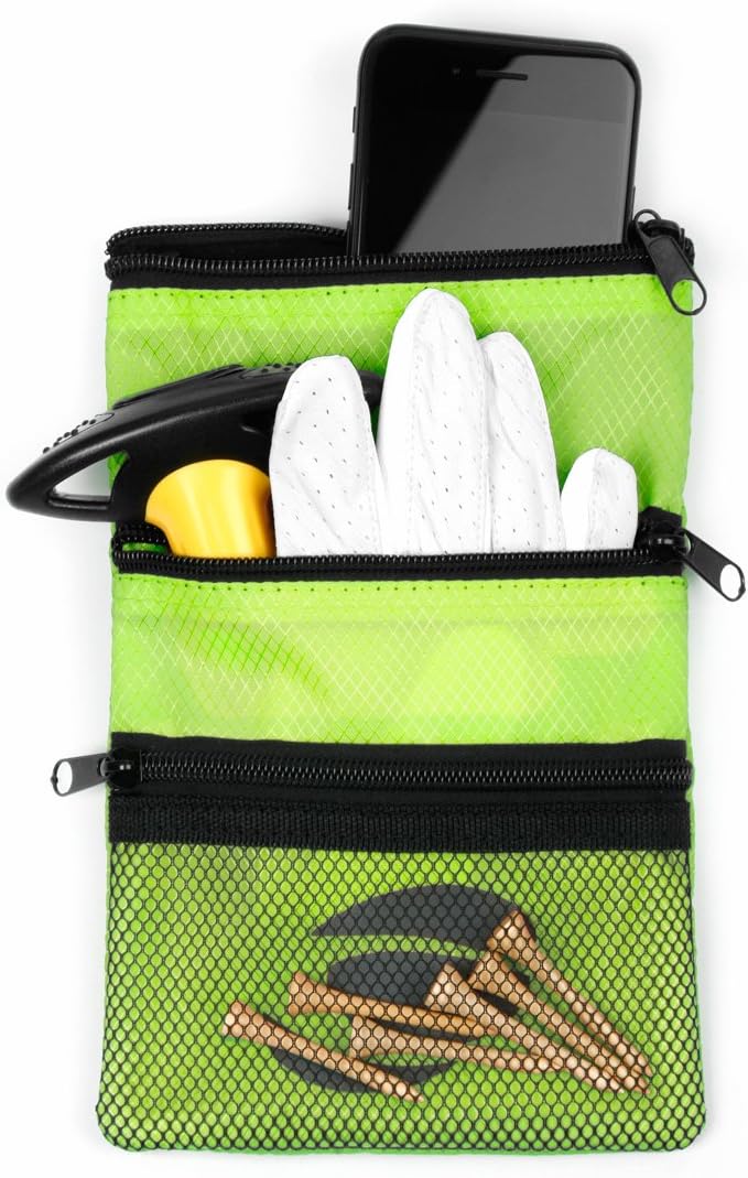 Orlimar Detachable Golf Accessory Pouch, 3 Zippered Pockets for Valuables and Golf Accessories, Clips to Your Golf Bag for Extra Storage and Easy Access.