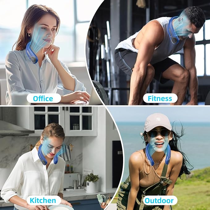 Portable Neck Fan, Personal Wearable Bladeless Fan, 6000mAh USB Rechargeable, 360° Airflow, LED Display, 4-Speeds, Hands Free Fan for Outdoor Indoor, Birthday Gifts for Men Women Dad Mom (Navy)