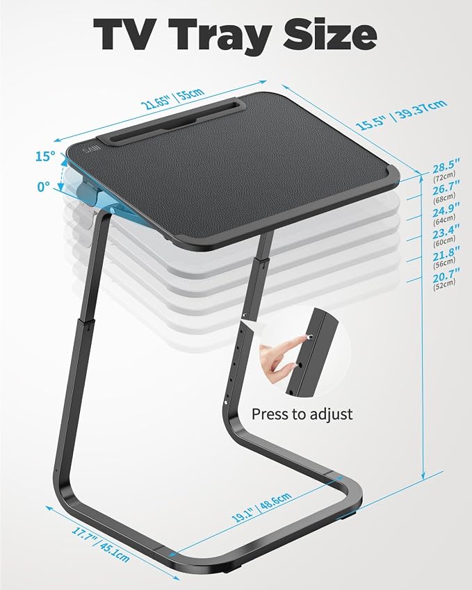SAIJI Heavy Duty TV Trays Upgraded TV Tables for Eating on Couch | Angle & Height Adjustable Living Room Dinner Table, Laptop Desk for Sofa/Bedside/ Recliner, with Cup Holder and Tablet Slot