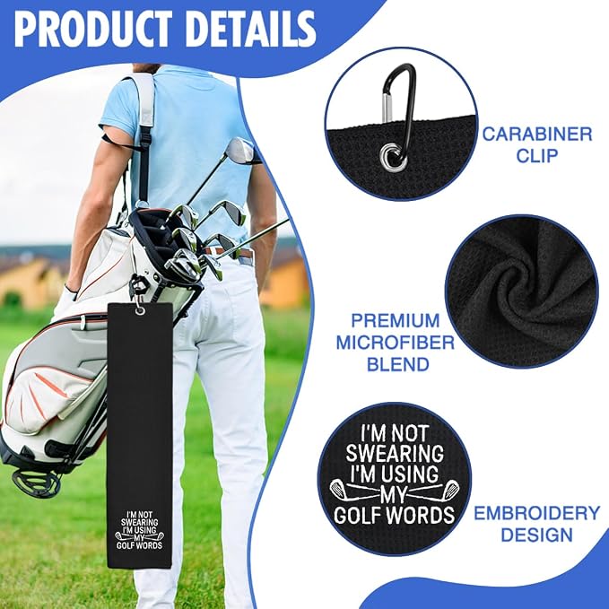 Hafhue I'm Not Swearing I'm Using My Golf Words Embroidered Golf Towel, Golfer Accessory Gifts for Men Women Dad Mom Uncle Auntie Grandfather, Humorous Golfer Gifts for Men Dad Uncle Grandfather