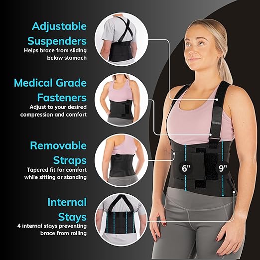 BraceAbility Work Back Brace - Removable Suspender Shoulder Straps for Heavy Lifting Safety - Industrial Lower Back Pain Protection Belt for Men and Women in Construction, Mover, Warehouse Jobs (3XL)