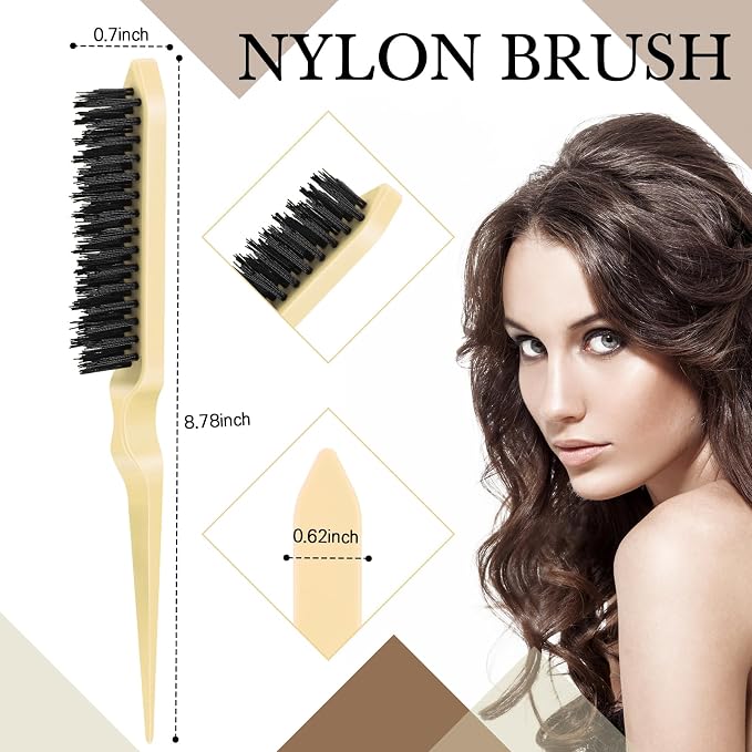 Geiserailie 3 Pcs Slick Back Hair Brush Set Bristle Brush Edge Control Teasing Comb for Women Black Hair(Beige)