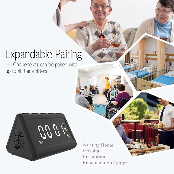 CallToU Wireless Calling System Caregiver Call Button Patient Call Bell with 10 Waterproof Call Buttons and 1 Display Receiver for Clinic Nurses Station Restaurant Nursing Home 1000FT Wireless Ranger