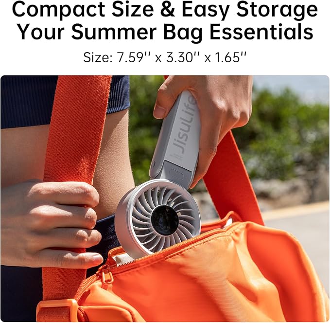 JISULIFE Portable Handheld Fan Life7: 3-in-1 Hand, Desk & Neck Fan-Gery | 19.5H Max Cooling, 5-Speed, LED Display, 5000mAh Rechargeable,USB Foldable Fan for Travel/Concerts/Cruise/Sports Events/Gifts