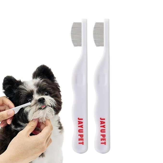 JAYU PET Facial Grooming Comb - Dog Eye Combs, Stress-free Tear Stain Remover for Dogs & Cats, Pet Facial Brush, Cat Grooming Kit, Stainless Steel Deshedding Comb (2ea)