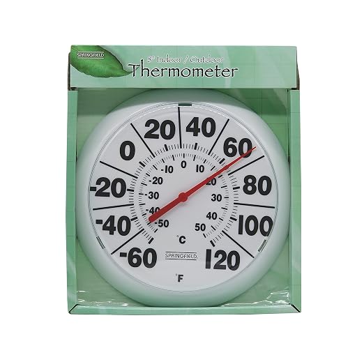 Springfield Indoor Outdoor Big and Bold Dial Thermometer, Wireless Thermometer with Easy to Read Large Numbers for Patio, Pool, and Indoor Areas, 8-Inch, White