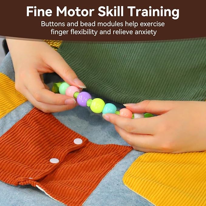 Blue Sensory Fidget Lap Blanket | Warm Fleece Activity Pad, Fine Motor Skills Toys, Calming Engagement for Elderly & Dementia, Fits Wheelchair & Chair