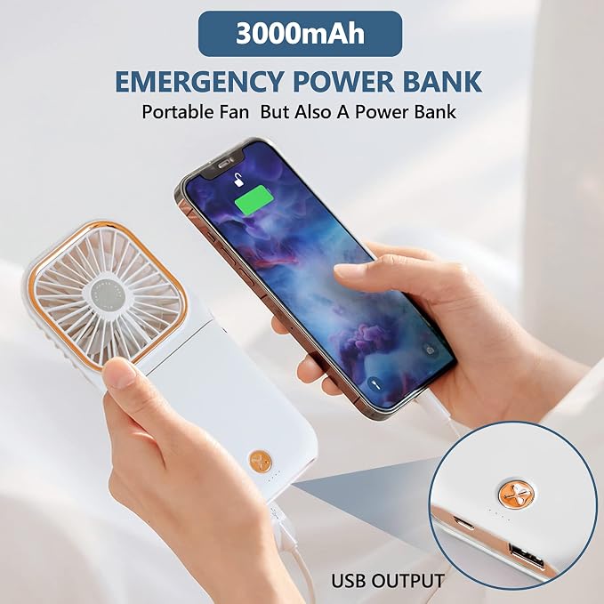 Portable Neck Fan Mini Quiet Handheld Personal Foldable USB Rechargeable Fan with Phone Holder founction for Home Office Outdoor Travel, Hands Free Necklace Fans