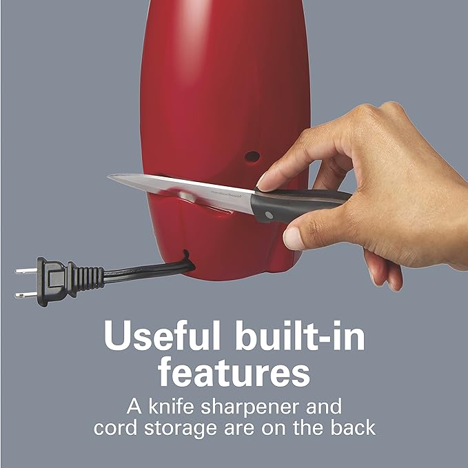 Hamilton Beach Classic Chrome Electric Can Opener with Automatic Shutoff | Patented SureCut Technology Easily Aligns Can | Knife Sharpener | Cord Storage | Extra Tall | Red | 76388J