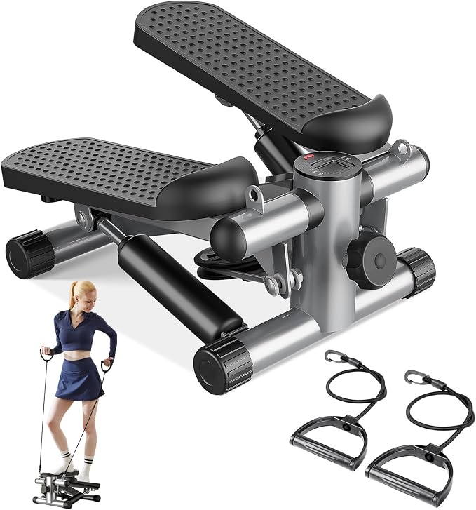 Sweetcrispy Mini Stair Steppers with Resistance Bands for Exercise at Home, Portable Exercise Twist Stepper Machine for Full Body Workout, 300LBS Capacity