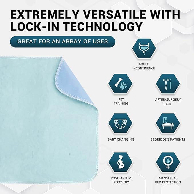 MED PRIDE Washable Reusable Bed Pads for Incontinence Adults Women 34 X 36 in 4 Pack High Absorbency Leakproof Underpads