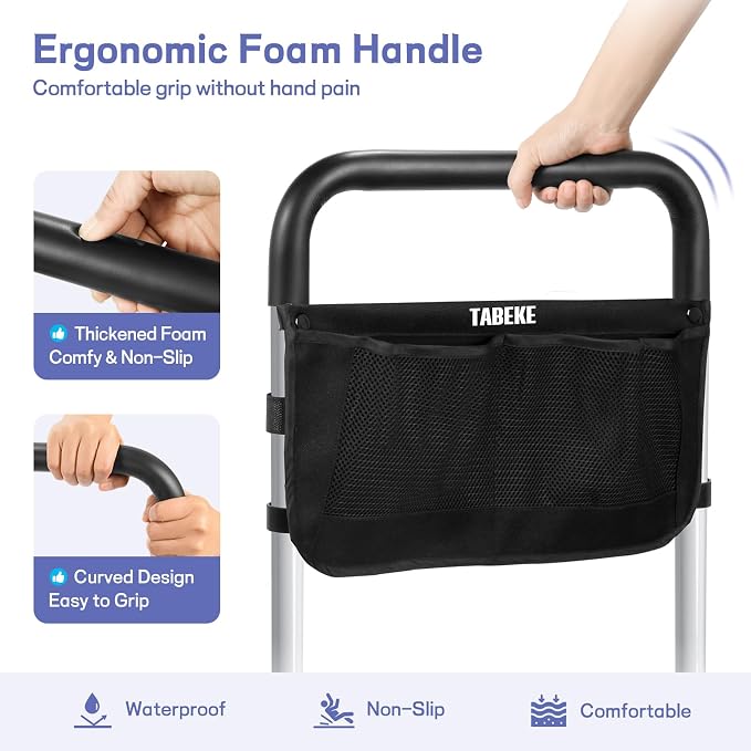Bed Rails for Elderly Adults, Adjustable Bed Assist Rails for Seniors, Portable Bed Support Bar Mobility Assistant with Foam Handle & Double Side Storage Bag Fits King, Queen, Full, Twin Bed