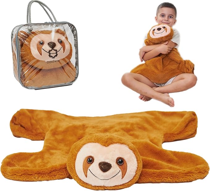 ODOXIA Weighted Lap Pad for Kids 5 Lbs | Calming & Comforting Sloth Buddy Plush | Sensory Animals Blanket | Carrying Bag Included | Washable