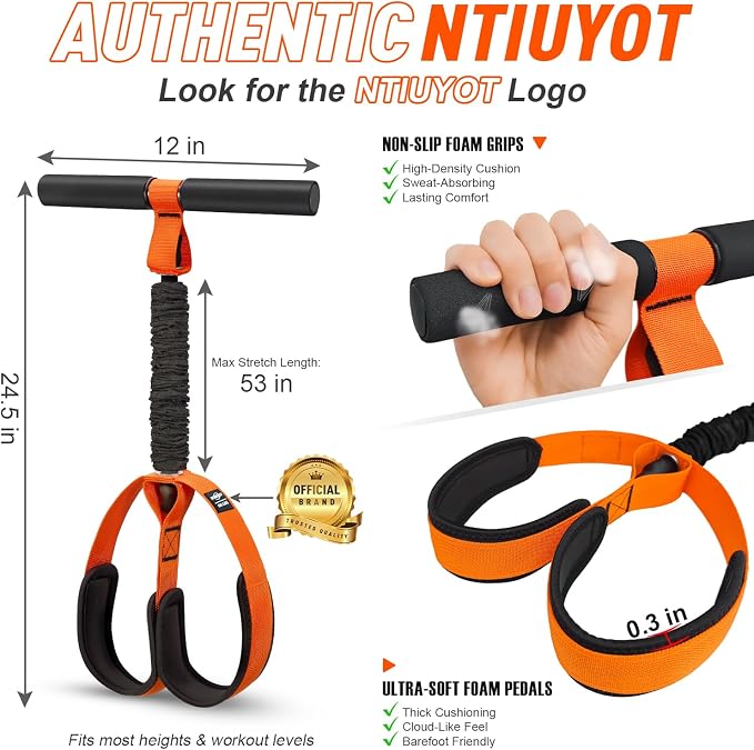 Pedal Resistance Band with Handle, Upgraded Durable Thickened Latex Tubes and Soft Foam Fabric Foot Pedal, Sit Up Exercise Equipment for Abdomen, Waist, Arm, Core/ABS, Leg, Physical Therapy