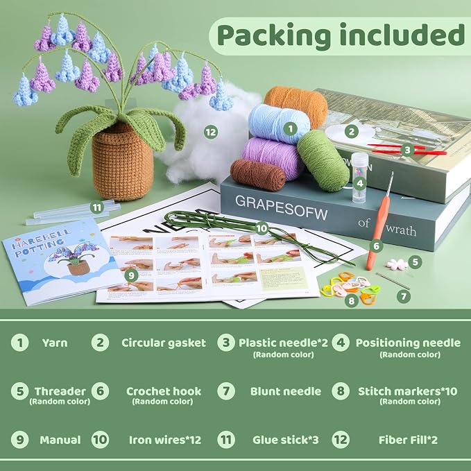 kgxulr Crochet Kit, Bluebell Crochet Kit for Beginners, Crochet Flowers Kit | Crochet Kit for Beginners Flowers, Beginner Crochet Kit for Adults, Birthday Party, Wedding, Mother's Day or Thanksgiving