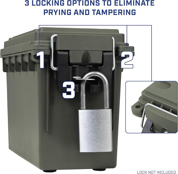 Sheffield Ammo Box Made in USA, Stackable Lockable Ammo Storage Box, Green | 4 Pack Lockable Storage Box, Water & Dust Resistant Dry Box, Secures Hunting Gear, Gun Accessories, Supplies, Bullets