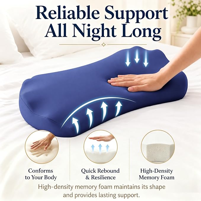 Fledano Lumbar Support Pillow for Bed – Memory Foam Lower Back Pain Relief Pillow for Sleeping, Ergonomic Lumbar Pillow for Side & Back Sleepers, Sciatica & Hip Pain Relief, Washable Cooling Cover