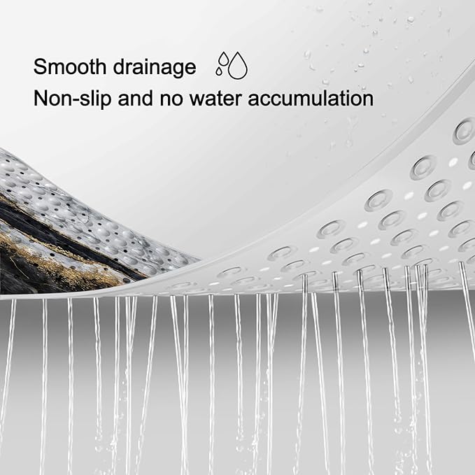 LNOND Marble Bath Tub Mat Non Slip, Extra Long 40 X 16 Inch Anti Slip Mat for Bathtub, Black Grey Marble Shower Mat with Drain Holes and Suction Cups, Machine Washable
