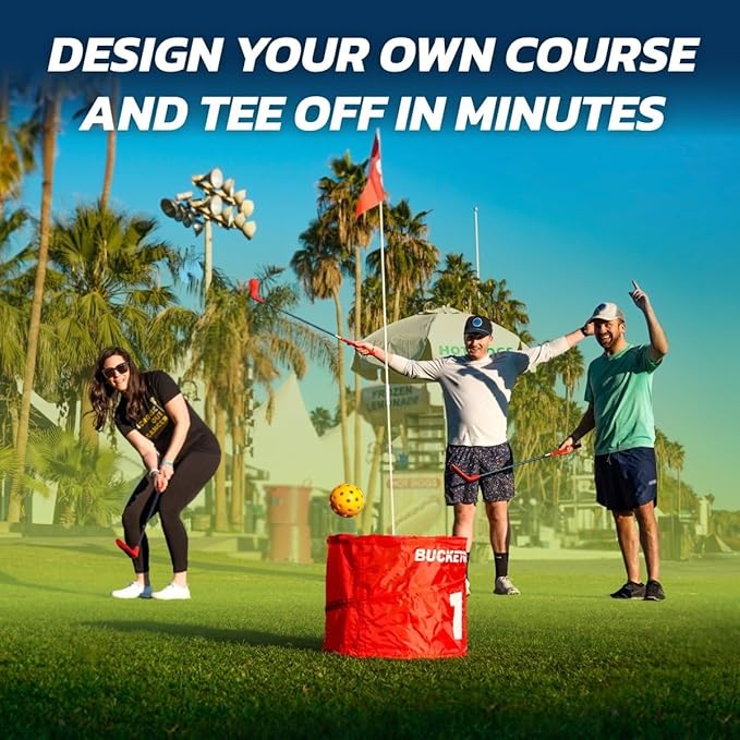bucketgolf Game 6 Hole Bundle with Clubs - The Best Backyard Golf Game for All Ages and Levels Adults, Kids, Families, Schools, Yards, Parks, Beaches, Vacation. (4 Clubs (4 RH))