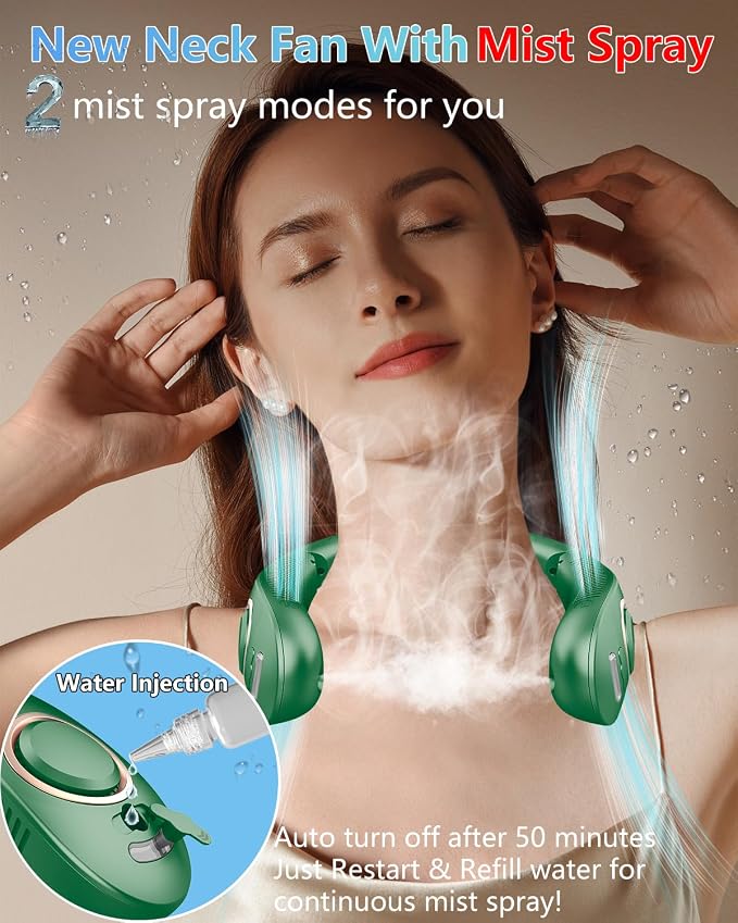 Personal Fans for Your Neck,Folding Neck Fan with Mist Spray Rechargeable Usb-C 5 Speeds,Light Weight Neckband Cooling Water Misting Fans that Blow Cold Air,Cordless Compact Fan for Adults Kids Labor