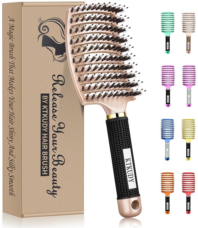 Detangling Brush for Women & Kids, Wet & Dry Hair, All Hair Types | Less pulling & breakage, Boar bristles tame frizz & add shine, Vents for faster blow-drying, Lightweight 4 oz, Non-slip grip