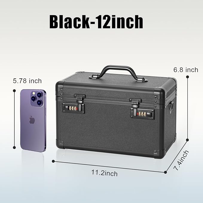 Medium Lock Box with Combination Lock – Portable Lockable Storage Box for Medicine, Cash & Personal Items, Childproof Security Case for Home Dorm Office, 11.2x7.4x6.8 Inch, Black