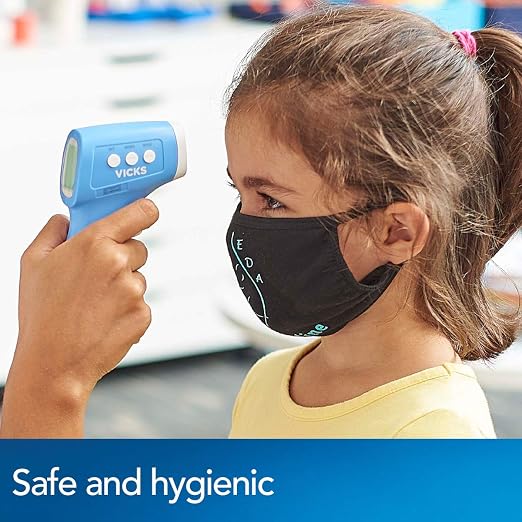 Vicks Non-Contact Infrared Thermometer for Forehead, Food & Bath, Blue | No-Touch Forehead Thermometer for Adults and Kids, Fast, Reliable and Accurate reading