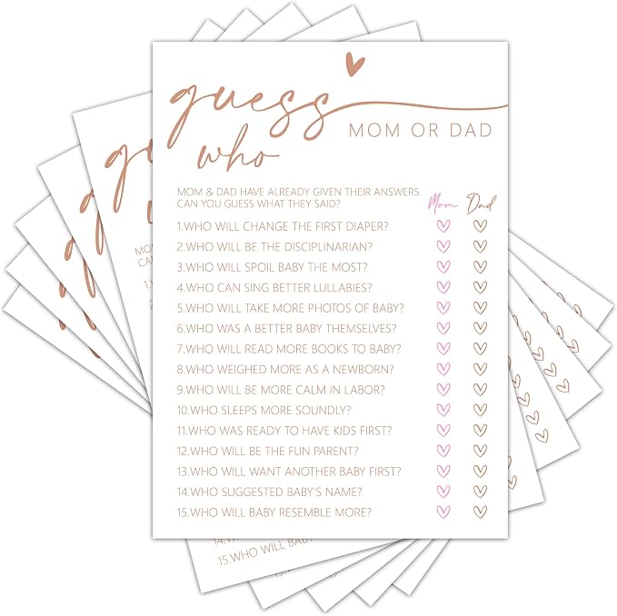 Guess Who? Game Cards, Baby Shower Games Cards, Minimalism Boy or Girl Baby Gender Reveal Party Favors Decorations and Supplies, 25 Pcs Double-Sided - C01