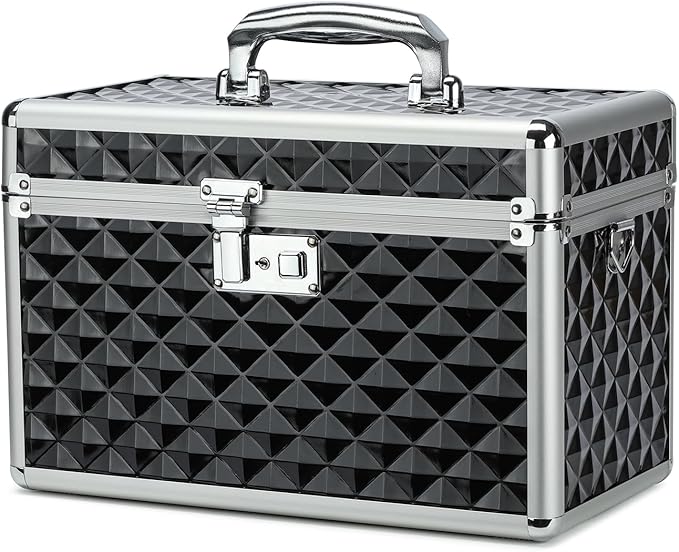 Storage Box with Key Lock, Lockable Medicine Storage Box, Empty First Aid Box, Security Lock Box, Multipurpose Locking Box for Home and Outdoor Use (Black, Large)