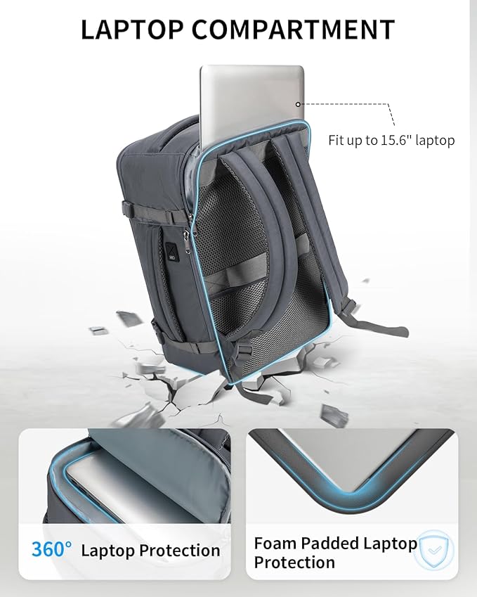 ECOHUB 17'' Small Travel Backpack, United Airlines Personal Item Bag 16.9"x10"x7.5" Carry on Backpack with USB Port Luggage Sleeve Travel Essentials for Men Women Water Resistant, Grey