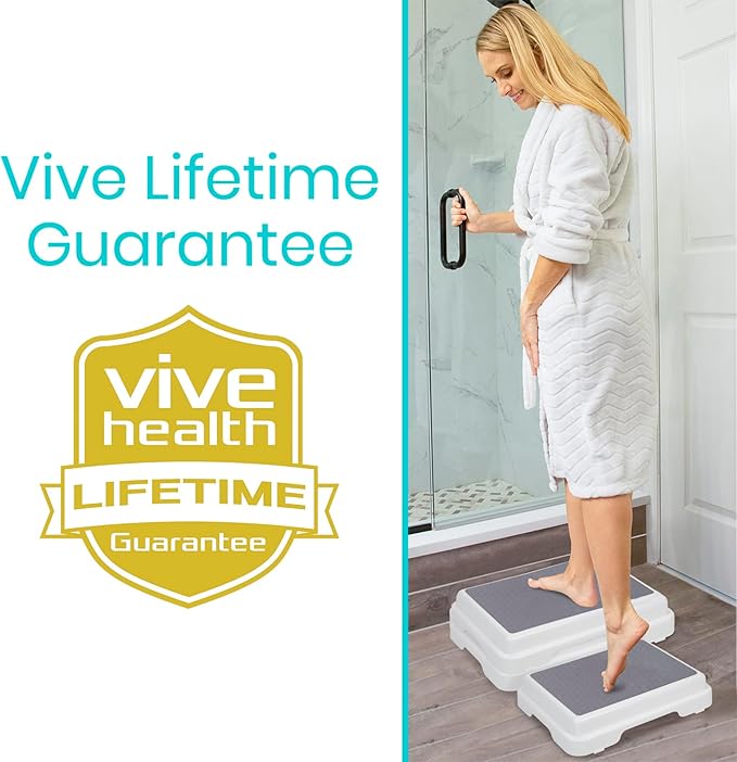 Vive Bath Shower Step Stool (4.5") - Slip Resistant, Stackable, Indoor/Outdoor - Safety Stepping Stool Bathroom Aid for Adults, Handicap, Elderly, Seniors, Bathtub, High Beds, Kitchens - Nonslip