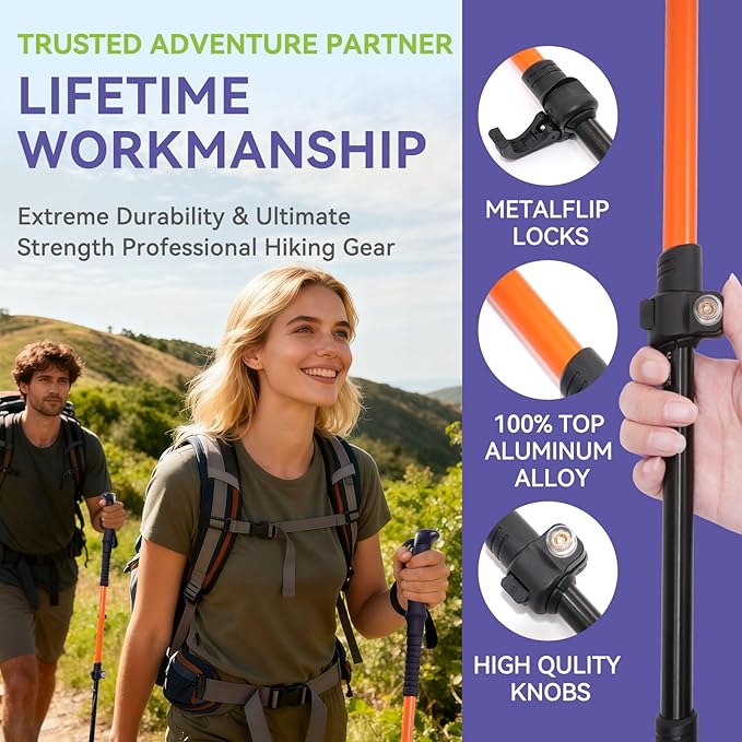 FAMJOAL Telescopic Travel Hiking Trekking Poles, Collapsible Walking Stick with Quick Lock System & Anti-Shock, Ultralight Adjustable Aluminum Hiking Poles with Portable Bag for Adults & Seniors